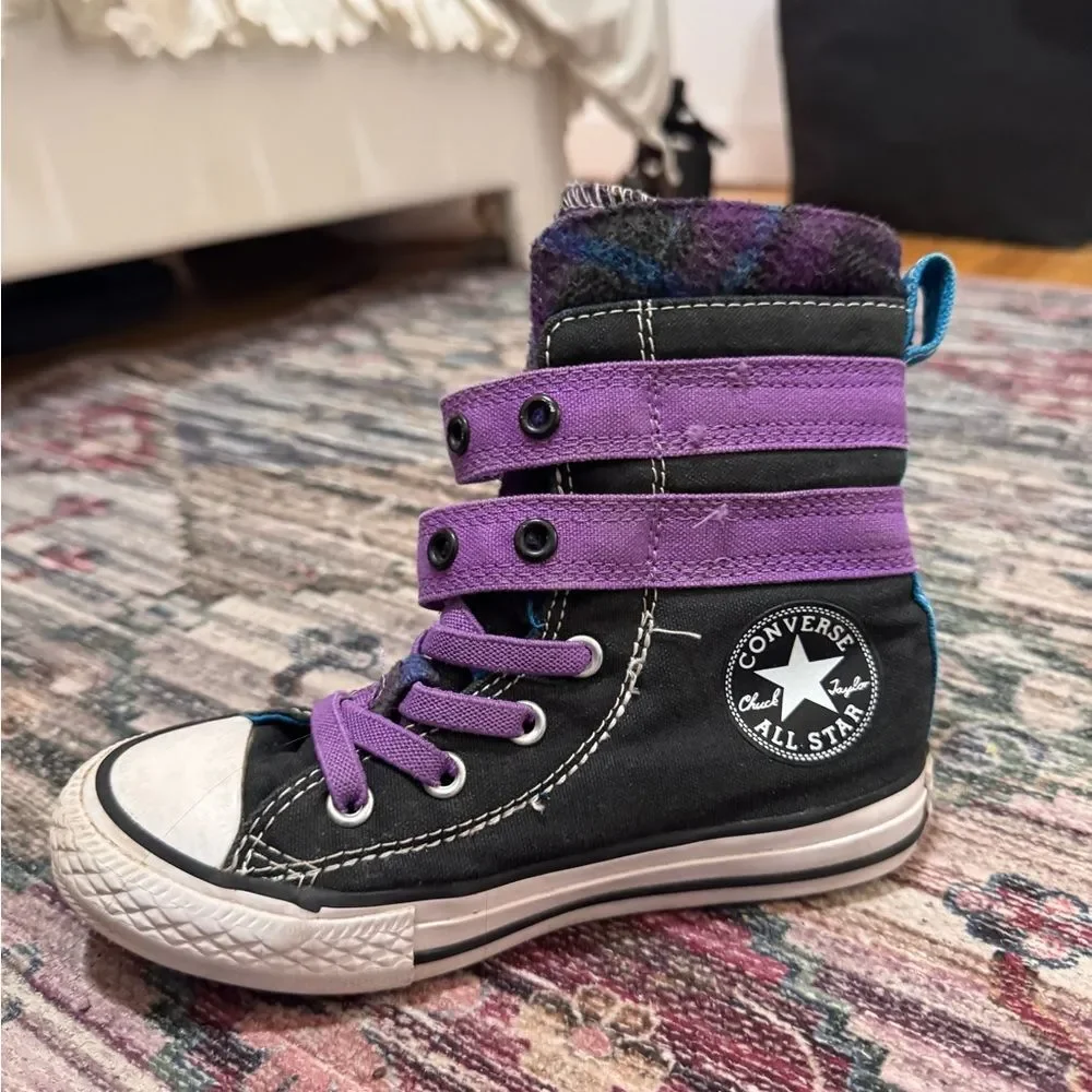 Converse High-Tops in Black and Purple Stripes